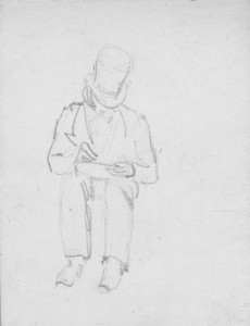Fig. 1 Carl Blechen, A Man Sketching, pencil on paper, 10 x 13 cm, from the ‘Second Naples Sketchbook’ (Sketchbook IV), fol. 10r, 1828-9, RV 1047, Braunschweig, Herzog Anton Ulrich-Museum, Kunstmuseum des Landes Niedersachsen (inv. ZL 81/5793)