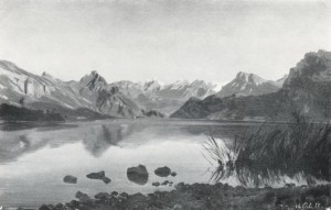 Fig. 1 Robert Zünd, Study of Lake Lucerne, 1858, oil on paper on card, 26 x 41 cm, dated lower right 14. Oct. 1858